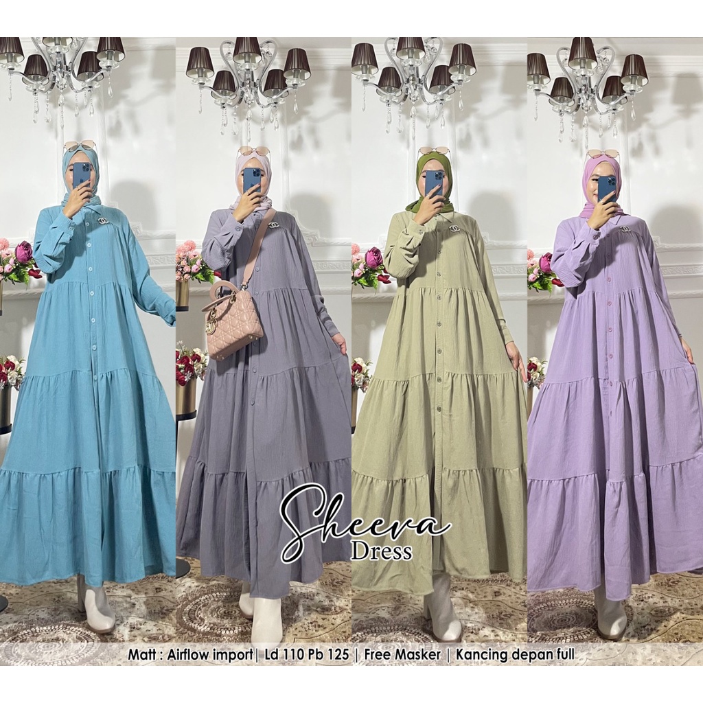 humaira99 gamis syari muslimah semi longcardi full kancing dress sheeva basic
