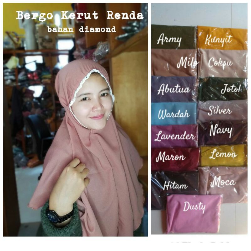 Hijab Bergo kerut renda