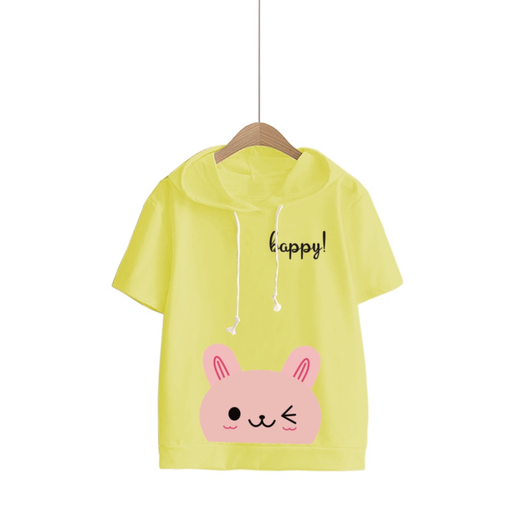 Bess - Sweater Hoodie Crop Lengan Pendek HAPPY CAT