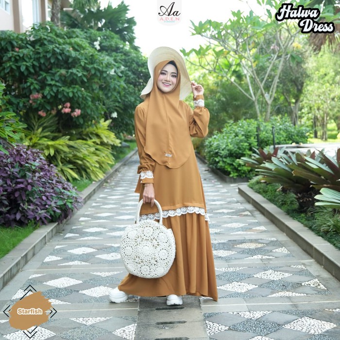 Gamis Polos Dewasa Halwa Dress  Set Khimar Aden Hijab