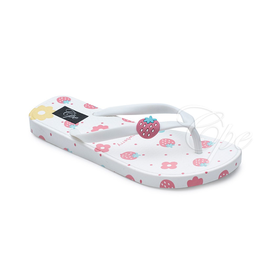 CPE SLPJ STRAWBERRY  Sandal Jepit Slop Slip On Teplek Wanita Sandal Cewek-White