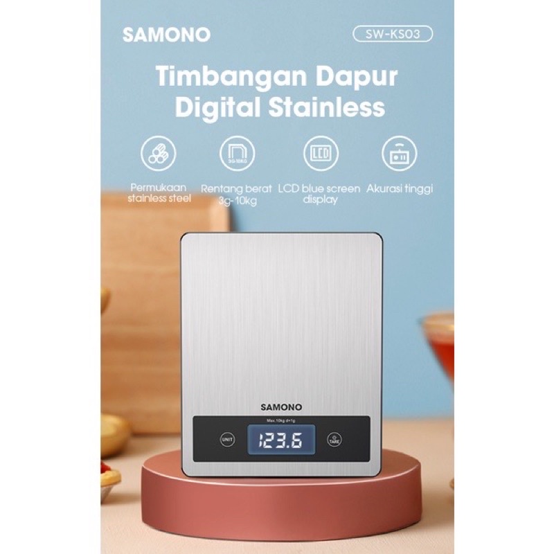 SAMONO KS03 Kitchen Electronic Scale Timbangan Dapur Digital Stainless Steel