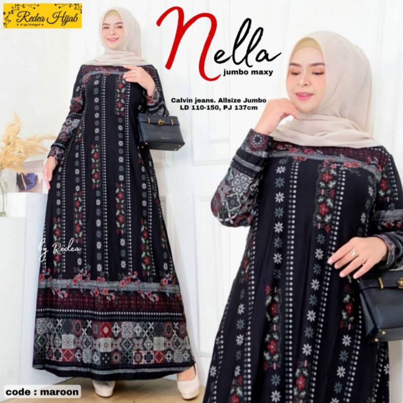 Jual Ld Baju Gamis Jumbo Calvin Jeans Nella Jumbo Maxy Shopee Indonesia