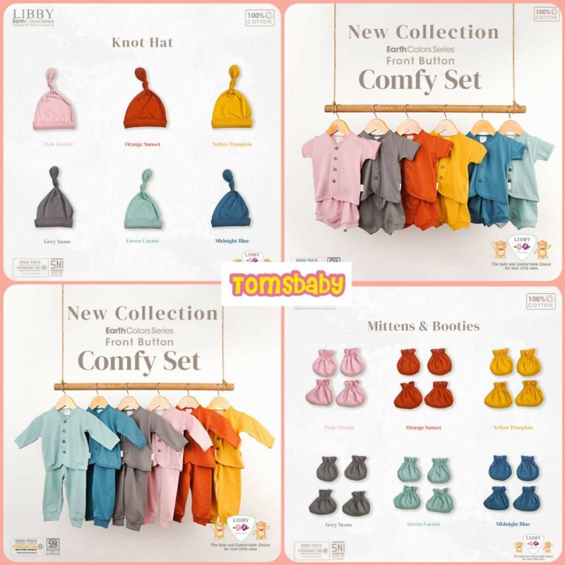 [LENGKAP WARNA 0-12bln] LIBBY COMFY SET EARTH COLOR Stelan Baju Celana Pendek, Panjang, Topi, STK