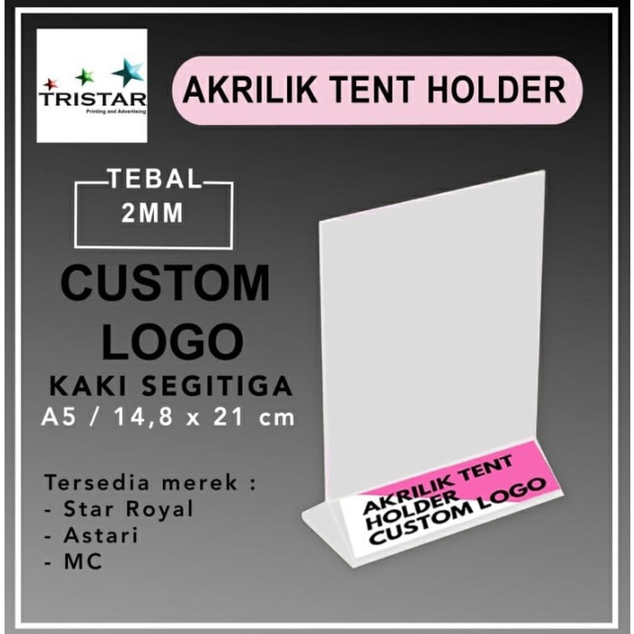 

Grosir DISPLAY MENU AKRILIK / UKURAN A5 segitiga dengan custom tulisan