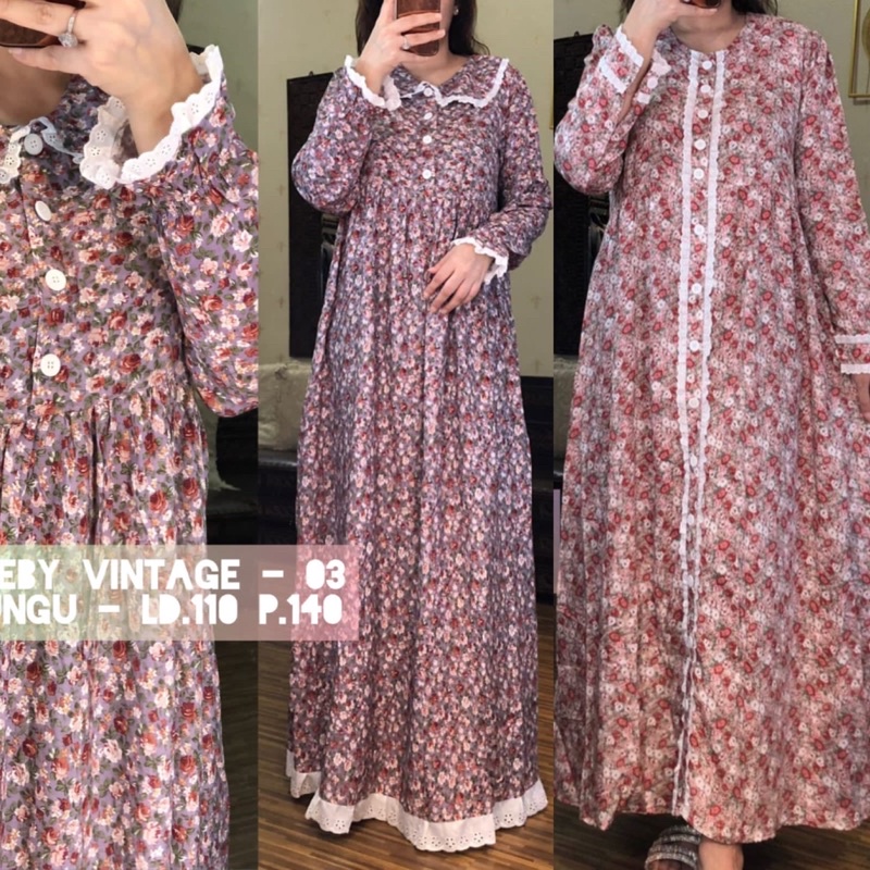 Daster Arab Teby SALIMA Maxi Dress Rayon kancing &amp; Teby VINTAGE Dress Rayon motif terkini