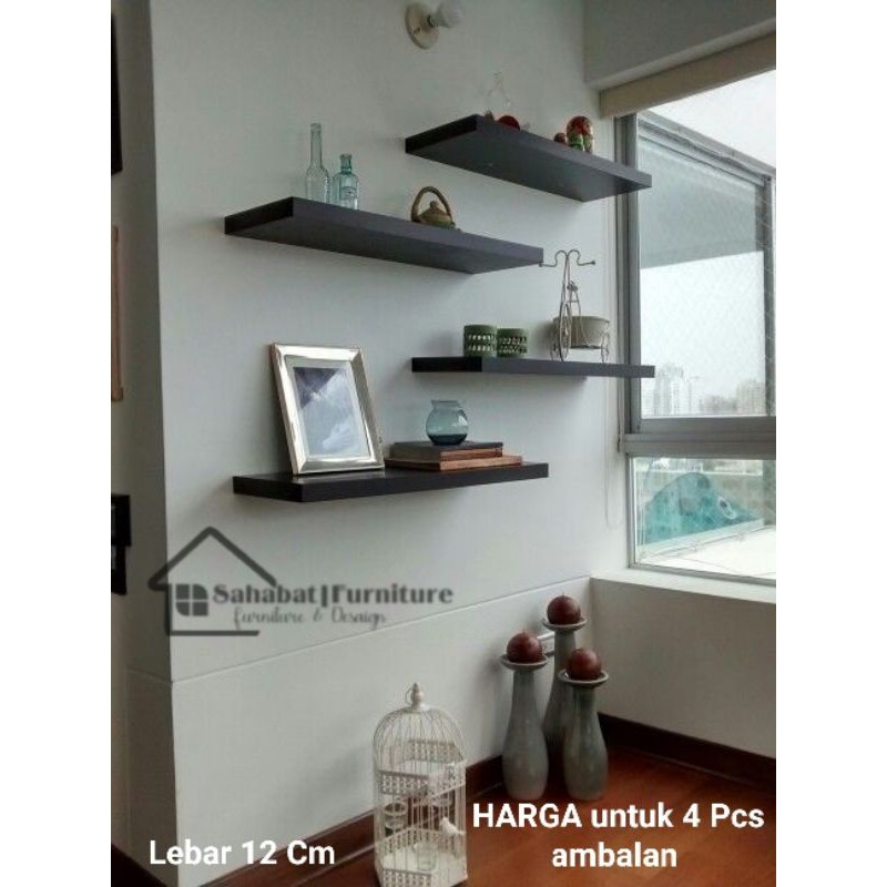 rak dinding papan kayu ambalan  lebar 12 cm paket hemat