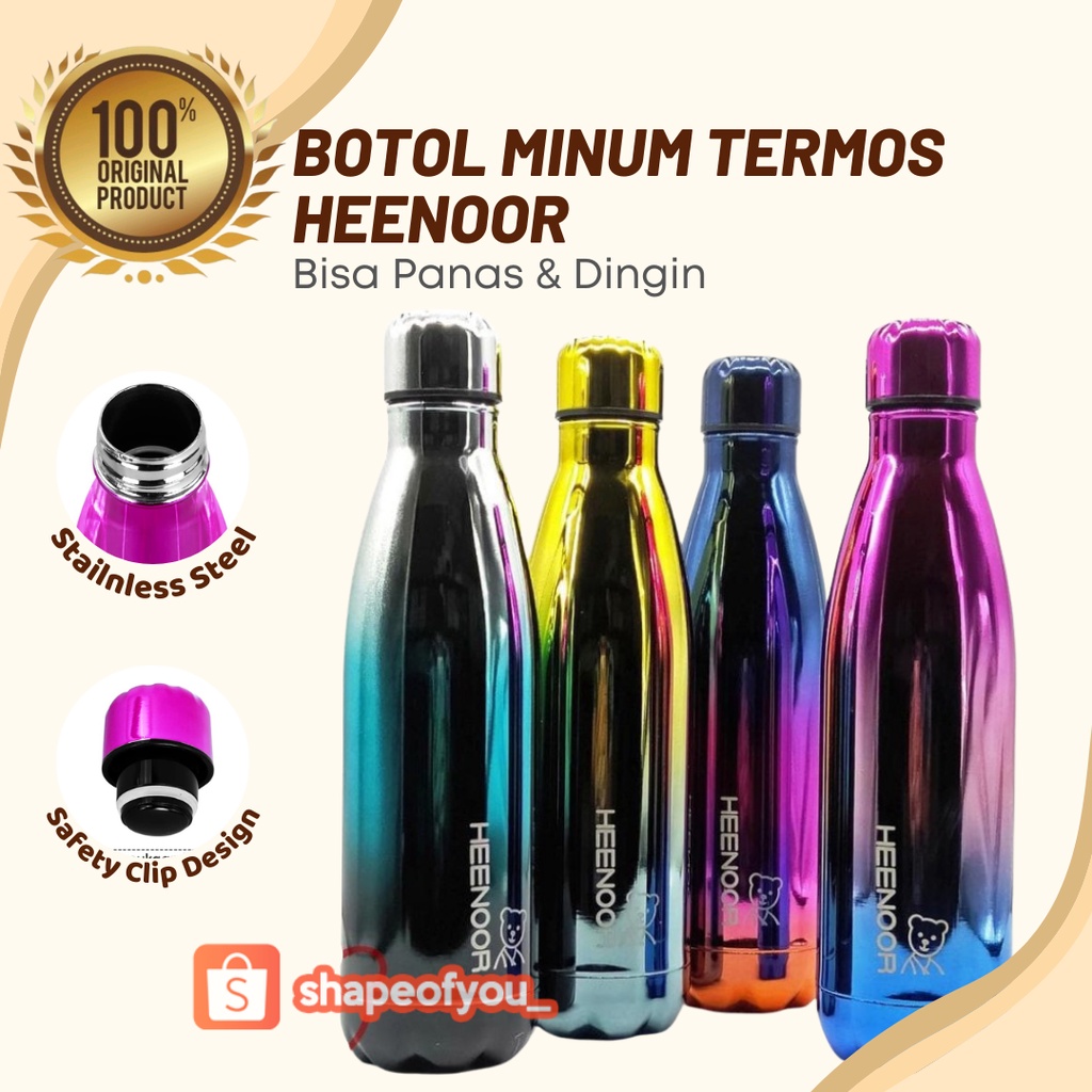 BOTOL MINUM TERMOS TUMBLER BOWLING RAINBOW HEENOOR STAINLESS 500ML - bubble + kardus premium berkualitas