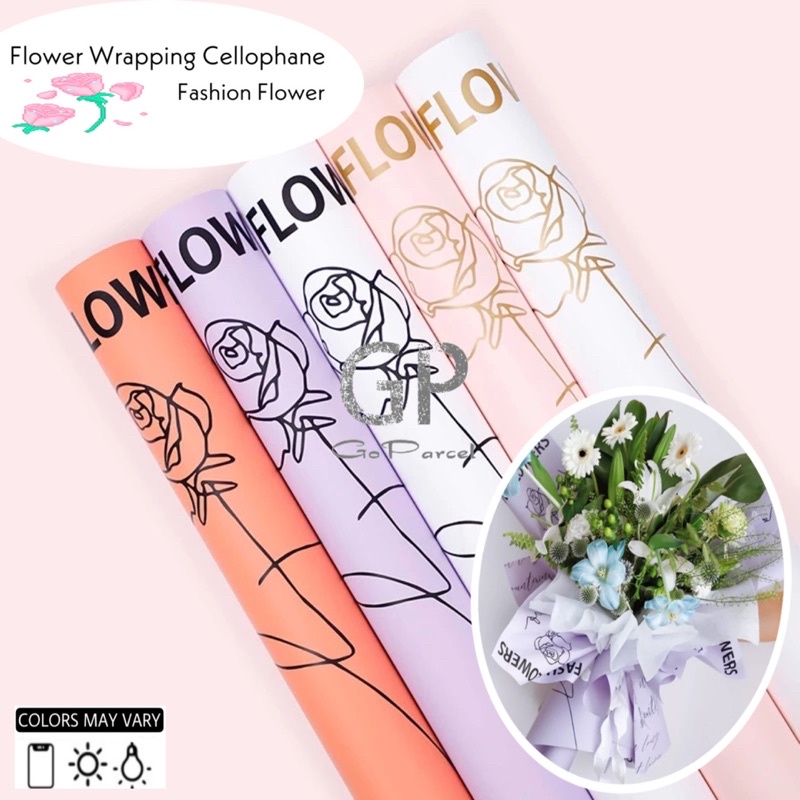 ( 5 Lembar ) FASHION FLOWER - FLOWER WRAPPING PAPER KOREAN PLASTIC CELLOPHANE KERTAS BUNGA BUKET FLORIST CLASSI AESTHETIC