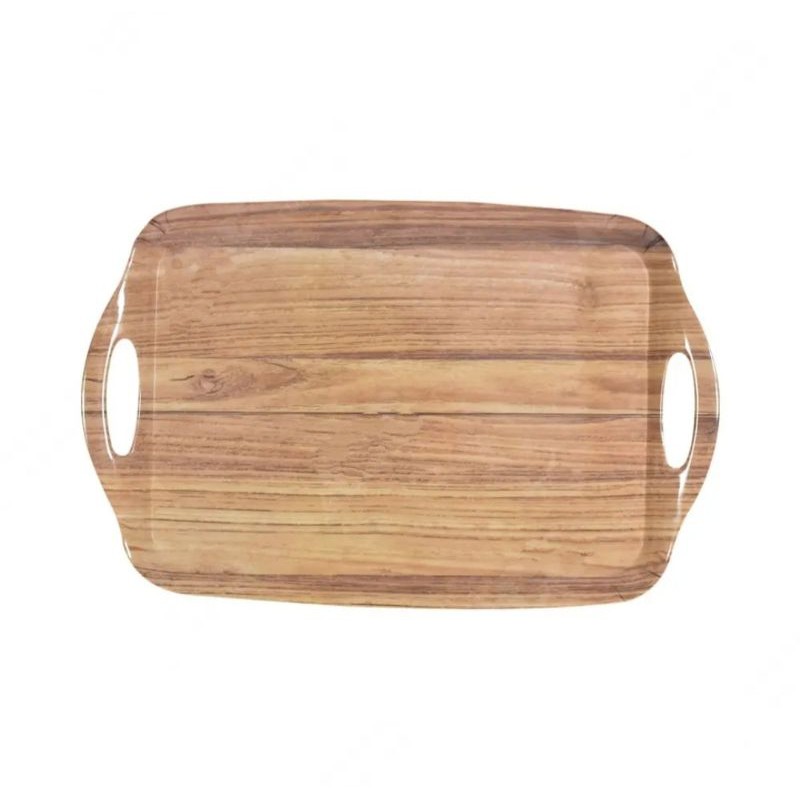 nampan saji persegi 26x40 cm bahan melamin motif kayu - cokelat 3111