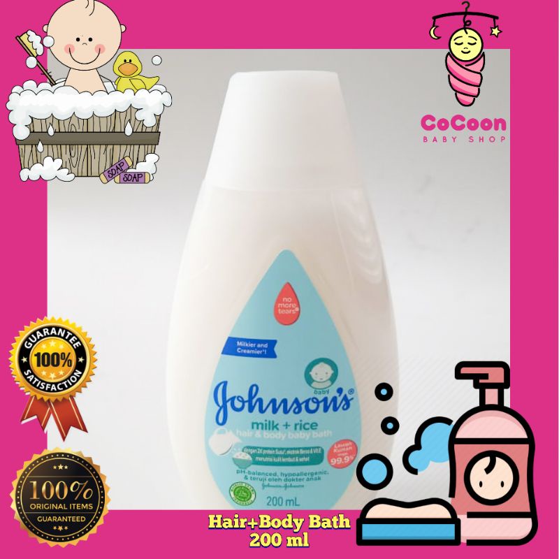 Sabun Mandi Bayi Johnson Milk Rice Hair and Body Bath 200 ml