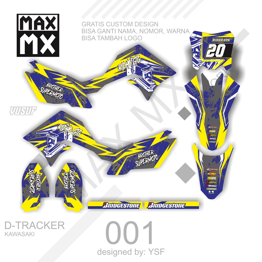 DECAL STIKER MOTOR D,TRACKER MOTIF ROAD RACE ABU KUNING