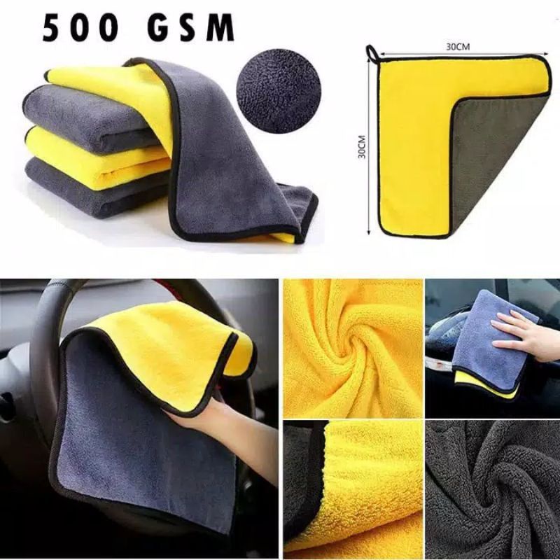 Kain Lap Microfiber Serbaguna 30X30 2 Sisi Halus Multifungsi 500GSM Murah Tebal