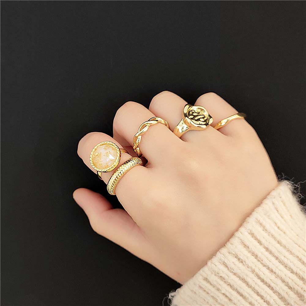 Needway Wanita Jari Cincin 5pcs /Set Temperamen Anniversary Cincin Gadis Retro Lady Jari Telunjuk Rings