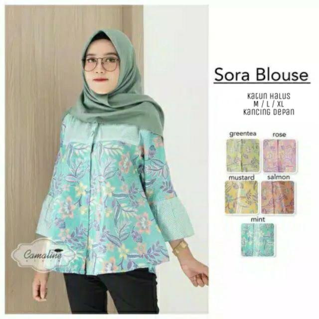 Sora Blouse Busana Atasan Batik Wanita Cantik Pastel Formal Casual High Quality Katun Pastel-Mint / tosca