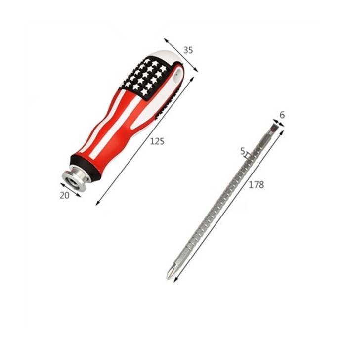 MC Obeng Bolak Balik Amerika 4 inch Gagang Karet 2 in 1 Screwdriver Plus Minus 2in1