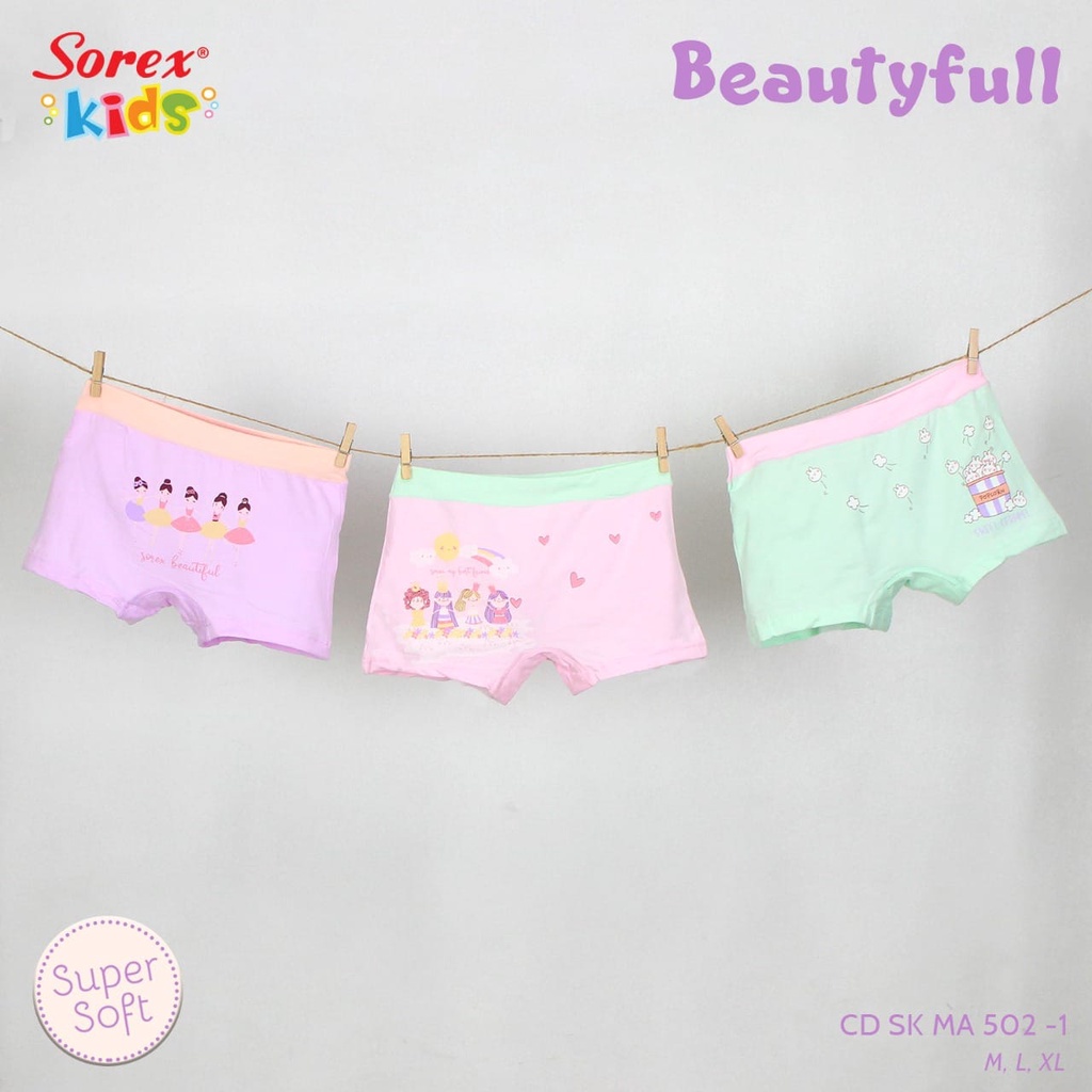 3 Celana Dalam Anak Perempuan SOREX KIDS - MA 500 - Model Boxer - CD Anak - Girl Underwear