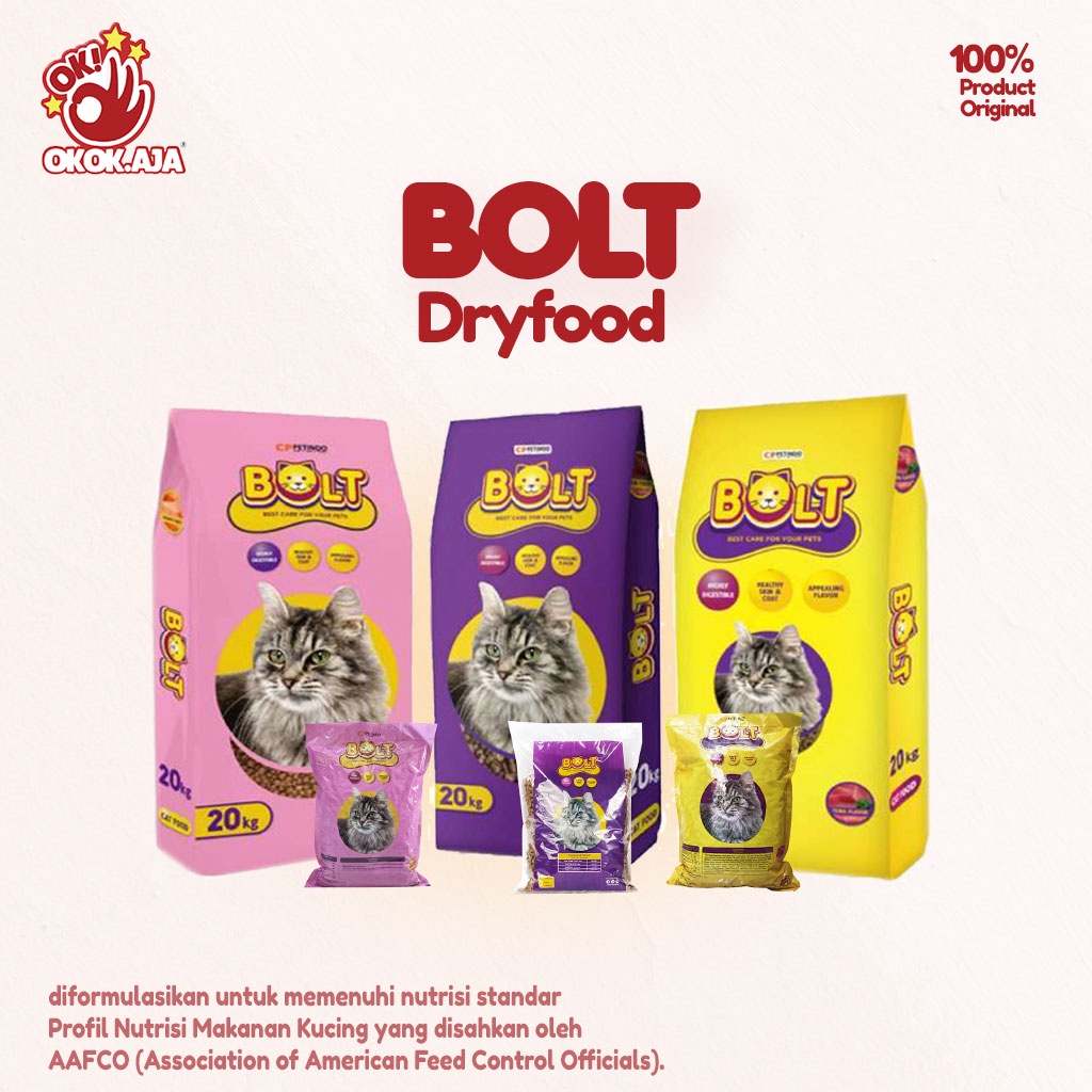 Makanan kucing kering premium murah BOLT 7 bungkus kemasan 1kg nett khusus GRAB GOSEND