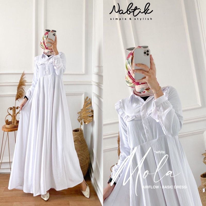 Gamis Muslimah Terbaru Mola Dress Bahan Crinkle Air Flow Premium