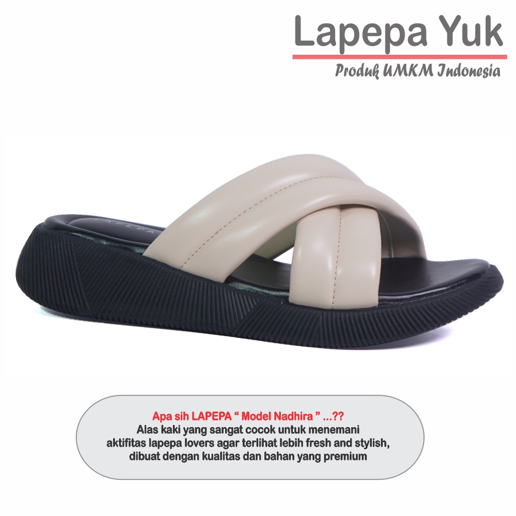 LAPEPA YUK - Sandal Wanita Wedges NADHIRA Sendal Cewek Platform Kondangan Hak Tinggi 3cm Model Silang 2 Size 36 37 38 39 40 41 Pergi Santai Rumah Slop Warna Cream Krem Putih Tulang Soft Selop Premium Original Kekinian Terbaru Shoes ORI Mall Official Store