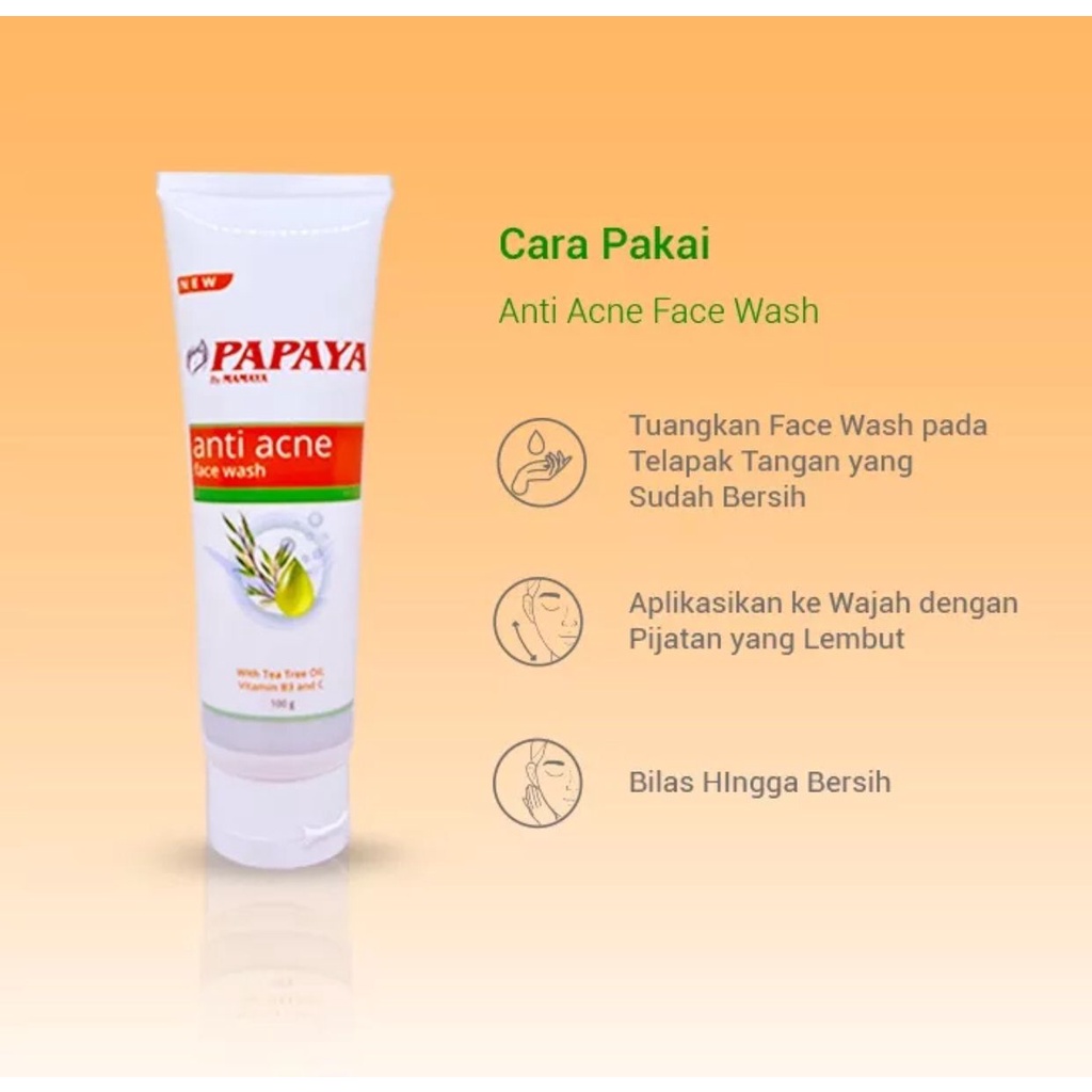 MAMAYA PAPAYA BRIGHTENING FACE WASH 100GRAM PAPAYA ANTI ACNE FACE WASH 100GRAM BPOM RESMI BERSERTIFIKASI HALAL