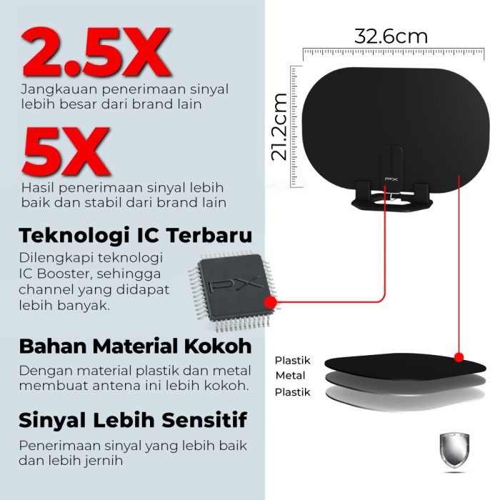 PX UDA-3200A Antena TV Digital Analog Indoor Dinding DVB T2 + Booster