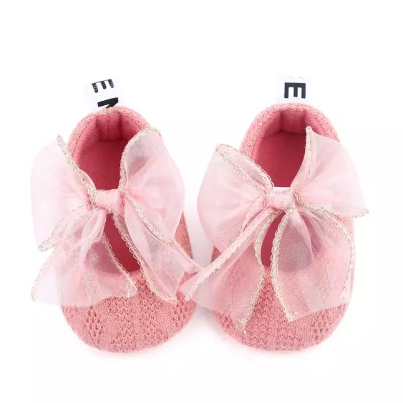 Sepatu Bayi Perempuan Pita Knit Renda - Sepatu Prewalker Baby S1212