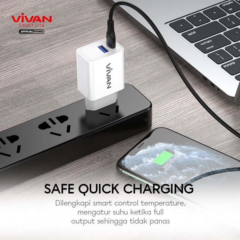 VIVAN Charger Power 25 3A PD/QC3.0 Dual Port with Super Durability White Garansi Resmi 1 Tahun