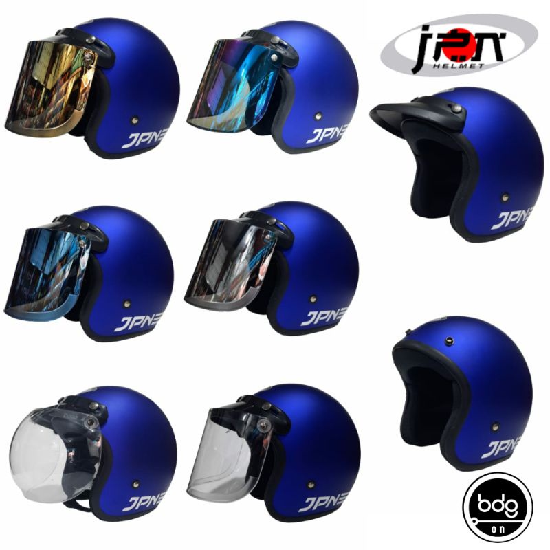 Helm Bogo Retro JPN arc BIRU DEEP BLUE DOFF Kaca Bogo Cembung Datar Injak bdg.on