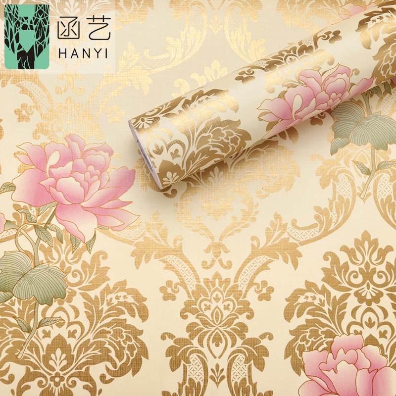 WALLPAPER STICKER DINDING BATIK GOLD BUNGA PINK