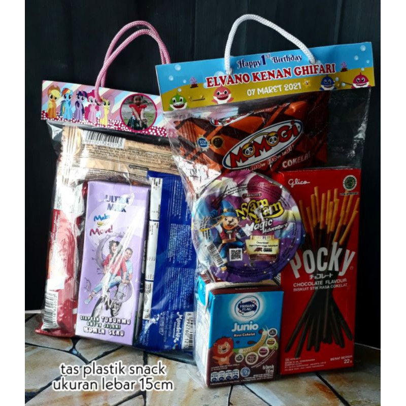 

LABEL SNACK ULTAH / TAS PLASTIK SNACK CUSTOM BISA PAKAI FOTO / PLASTIK SNACK ULTAH