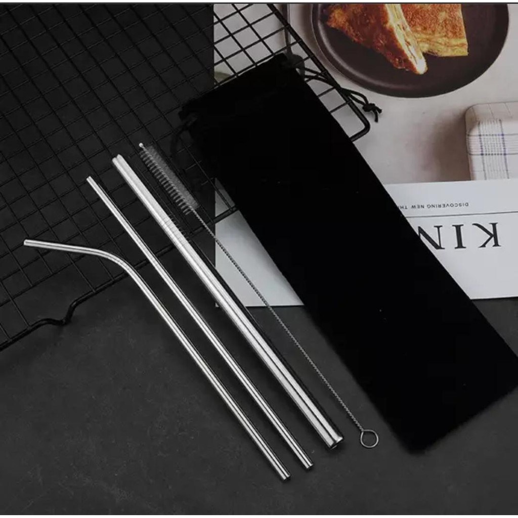 [COD] 5in1 Sedotan Stainless Steel Reusable Straw - Set 5 pcs sedotan - Sedotan Stainless set