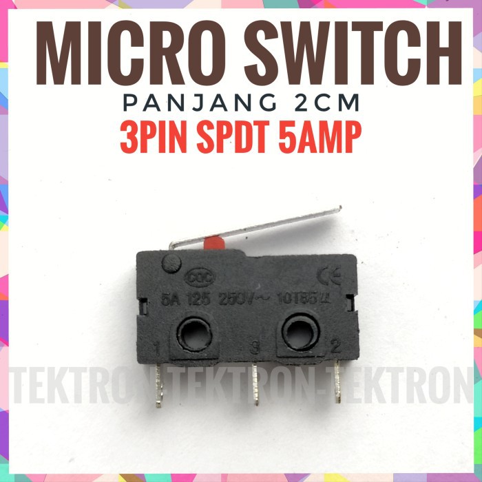 Micro Switch 3pin SPDT 5Amp 2cm minus Roda 3p 5A limit pintu jendela