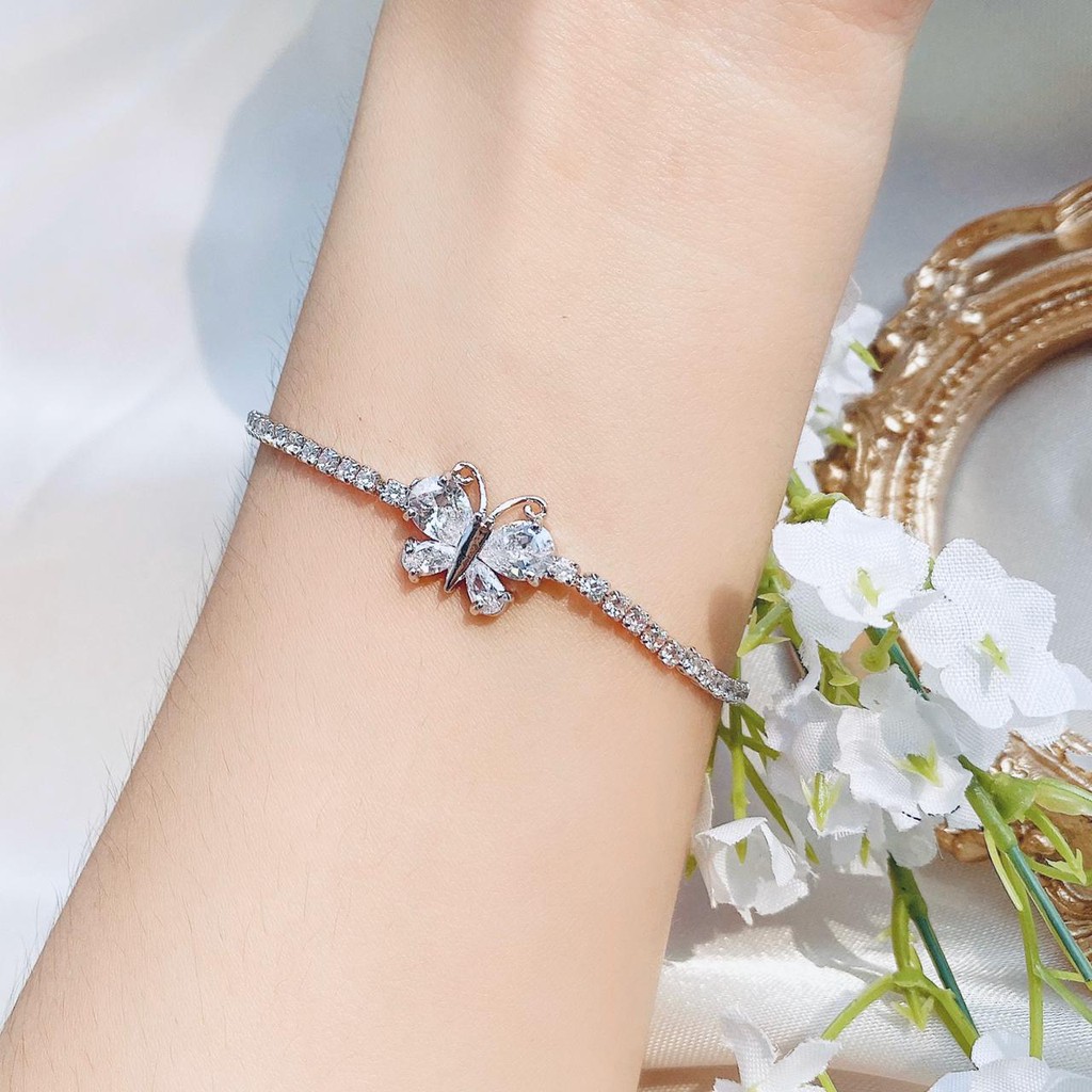 gelang wanita titanium anti karat model serut butterflies diamond zirconia fashion korea