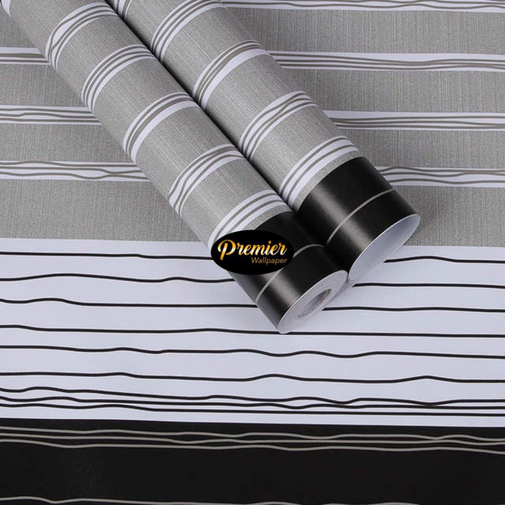  Garis  Garis Gradasi  Cream Putih Hitam Wallpaper 45CM 