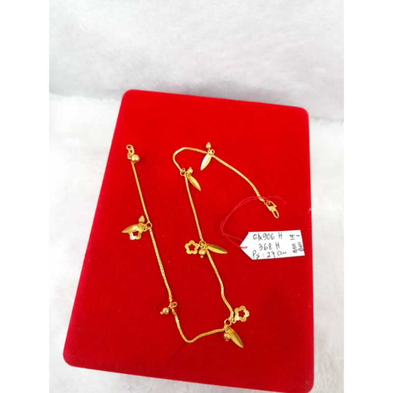 GLK906H368H gelang kaki emas italy daun bunga dewian bel emas kuning asli berat 3.900 kadar 70%