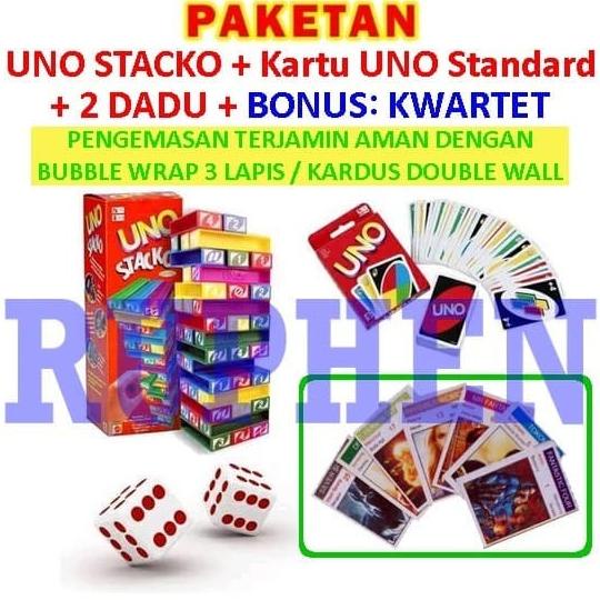 #####] Paket UNO Stacko + Kartu / Card + Dadu / Dice Mainan Balok Seru