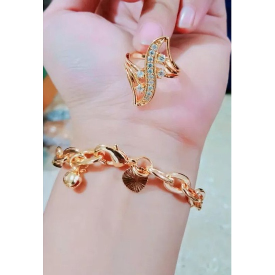 GELANG TANGAN NOURI POLOS FREE CINCIN MEWAH PERHIASAN WANITA PREMIUM LAPIS EMAS 24 K