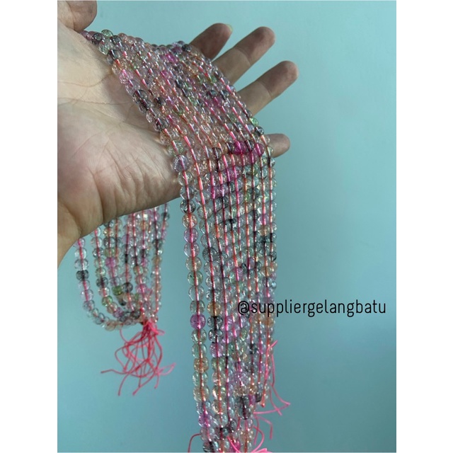 semi stone rutilated kuarsa quartz bintik 6mm blackpink beads manik