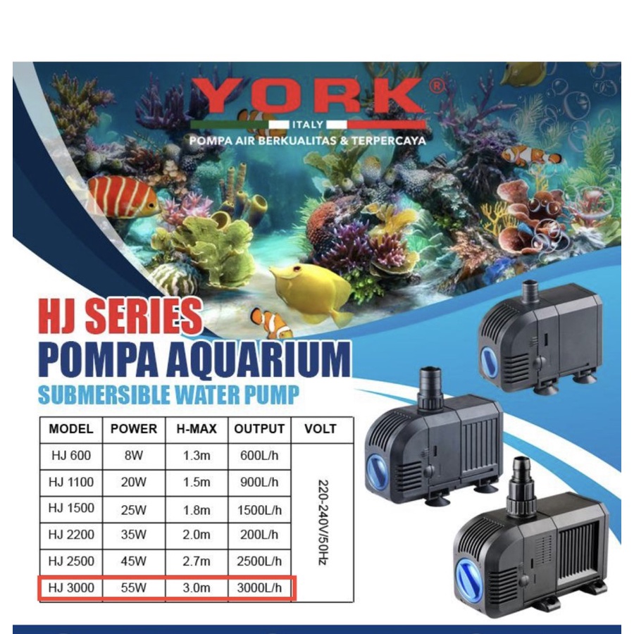 YORK HJ 3000 pompa celup aquarium mini kecil submersible 55 watt