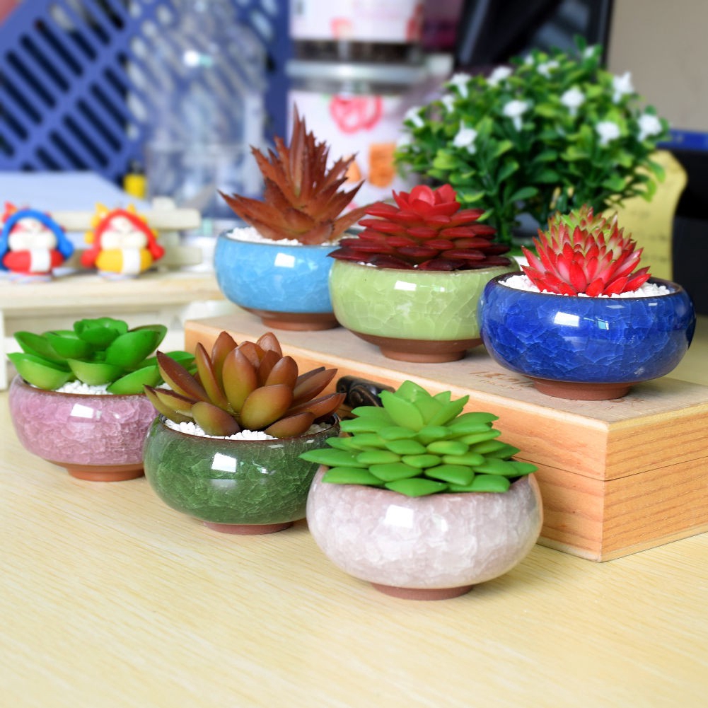 Lucu Es Retak Pot Bunga Glaze Keramik Mini Pot Bunga Pot Bunga