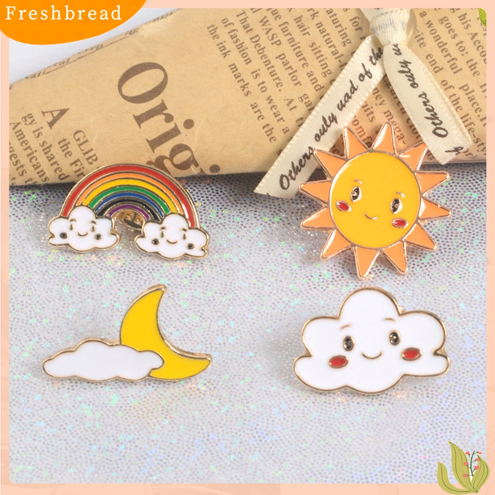 Fresh| Bros Pin Enamel Desain Kartun Matahari Bulan Awan Pelangi Untuk Kerah Tas