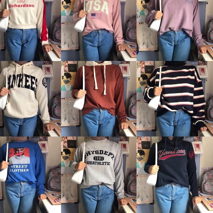 Preloved Thrift Korea Sweater Crewneck Hoodie Tangan Balon