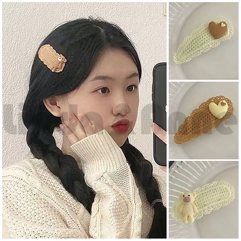 [COD] Jepit Rambut Wanita Beruang Dan Love Rajut Hand Made Korean Style Fashion