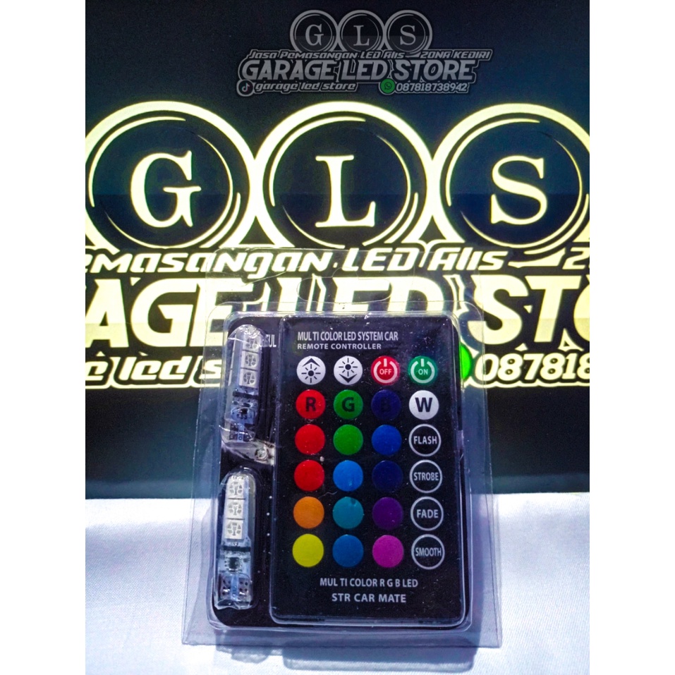 Lampu LED T10 Remote RGB Sepasang 2 Biji Lampu Kota Senja Motor / Mobil - Lampu Remote