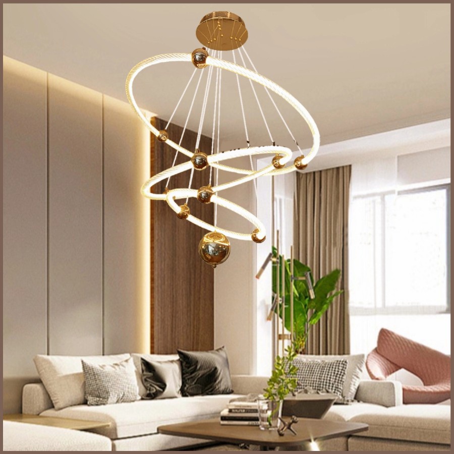 Lampu hias gantung ring minimalis MODERN 3 COLOURS LED SPIRAL susun 3 pendant lighting living dinnin