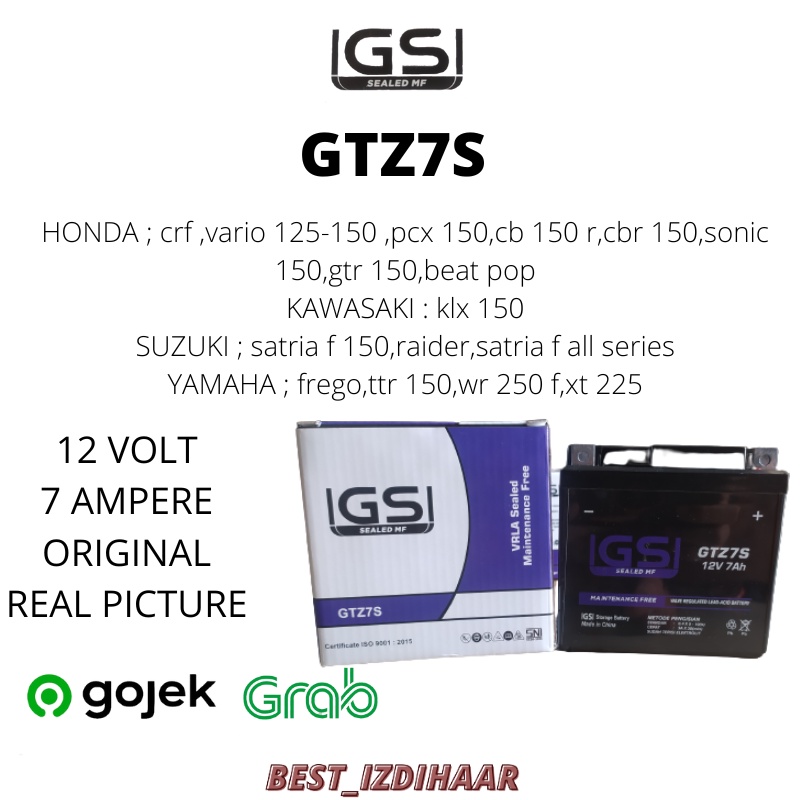 AKI KERING GSD GTZ7S 7 AMPERE MOTOR SATRIA FU MERK GS D AKI MOTOR VARIO 150 AKI MOTOR VARIO 125 AKI 
