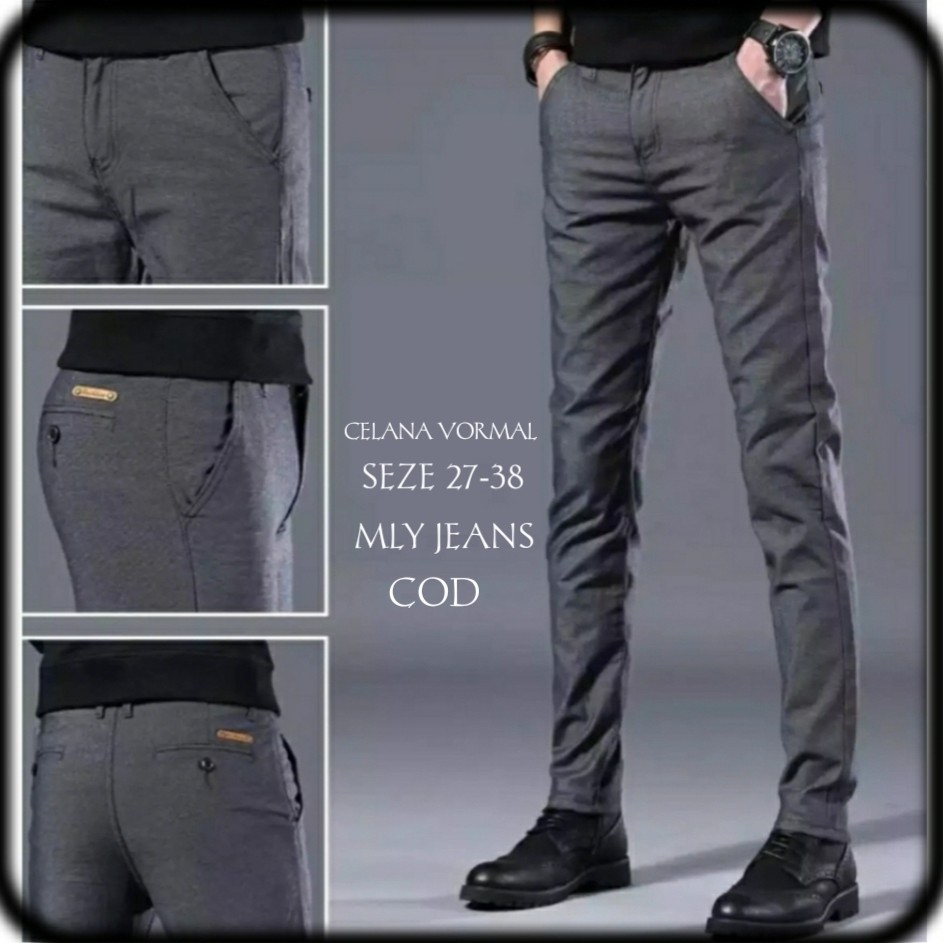 Jual Celana Bahan Kerja Formal Kantor Panjang Hitam Dasar Pria Slimfit Seze 27 38