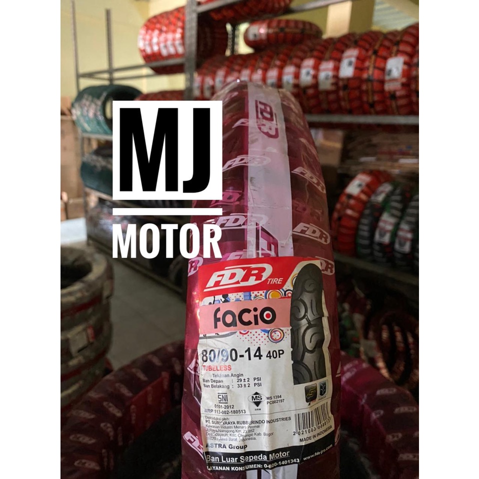 Ban FDR 80/90 ring 14 FACIO Tubeless untuk ban depan motor Matic