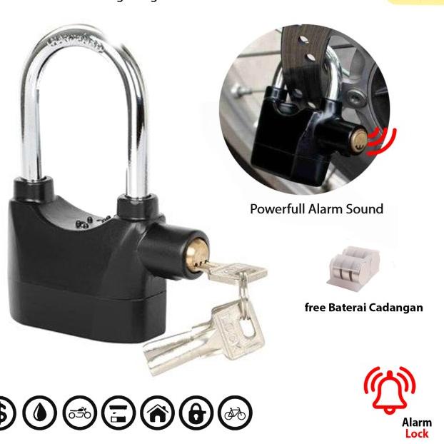 ♥ Gembok Alarm Kunci Gerbang Pintu Rumah Rantai Anti Maling Alarm Lock - Besar ☆